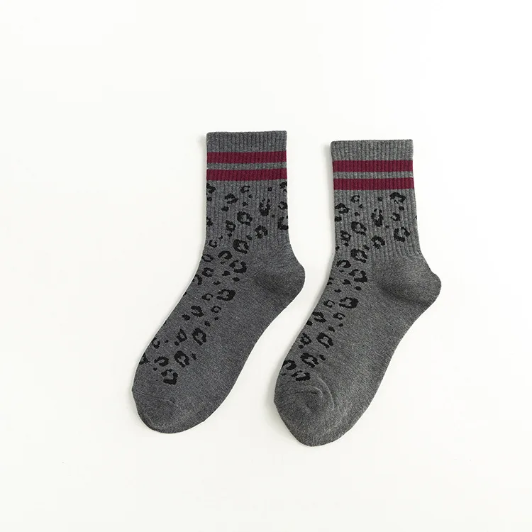 Dark Gray Jeseca/милые женские носки с леопардовым принтом; коллекция года; Осенняя мода; Harajuku; винтажная уличная одежда; японский кавайный Рождественский носок для девочек - Цвет: Dark Gray