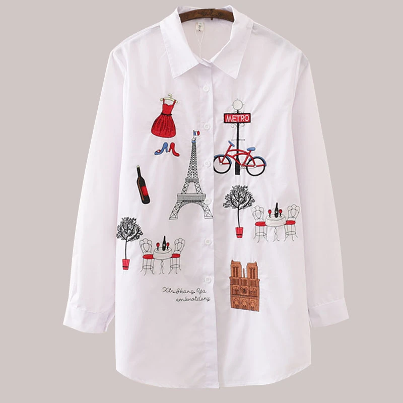 White Blouse Women Plus Size Long Sleeve Autumn Winter Womens Tops And Blouses 2019 Women Casual Cotton Shirt Embroidery Blouse