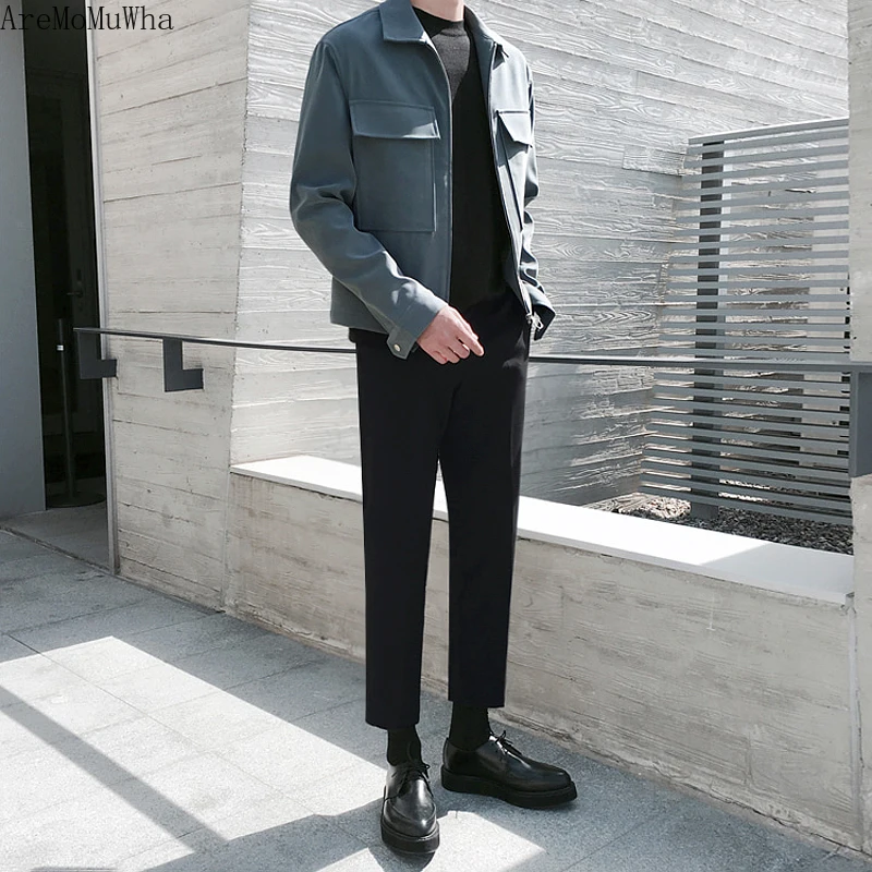 AreMoMuWha Men's Autumn New Jacket Korean Version of The Trend Handsome Jacket Casual Loose Wild Clothes Mens Jacket QX1363