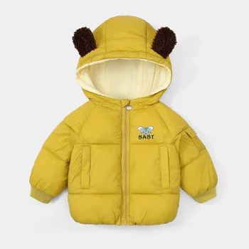

Children's coat cotton clothing new autumn and winter coats mouse ears jacket hooded coatCartoon zipper jacket solid color
