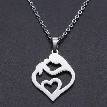 

Mom and Baby Heart Stainless Steel Charm Necklace for Women Wholesale Fashion Jewelry Necklaces Accept OEM Order Dropshipping