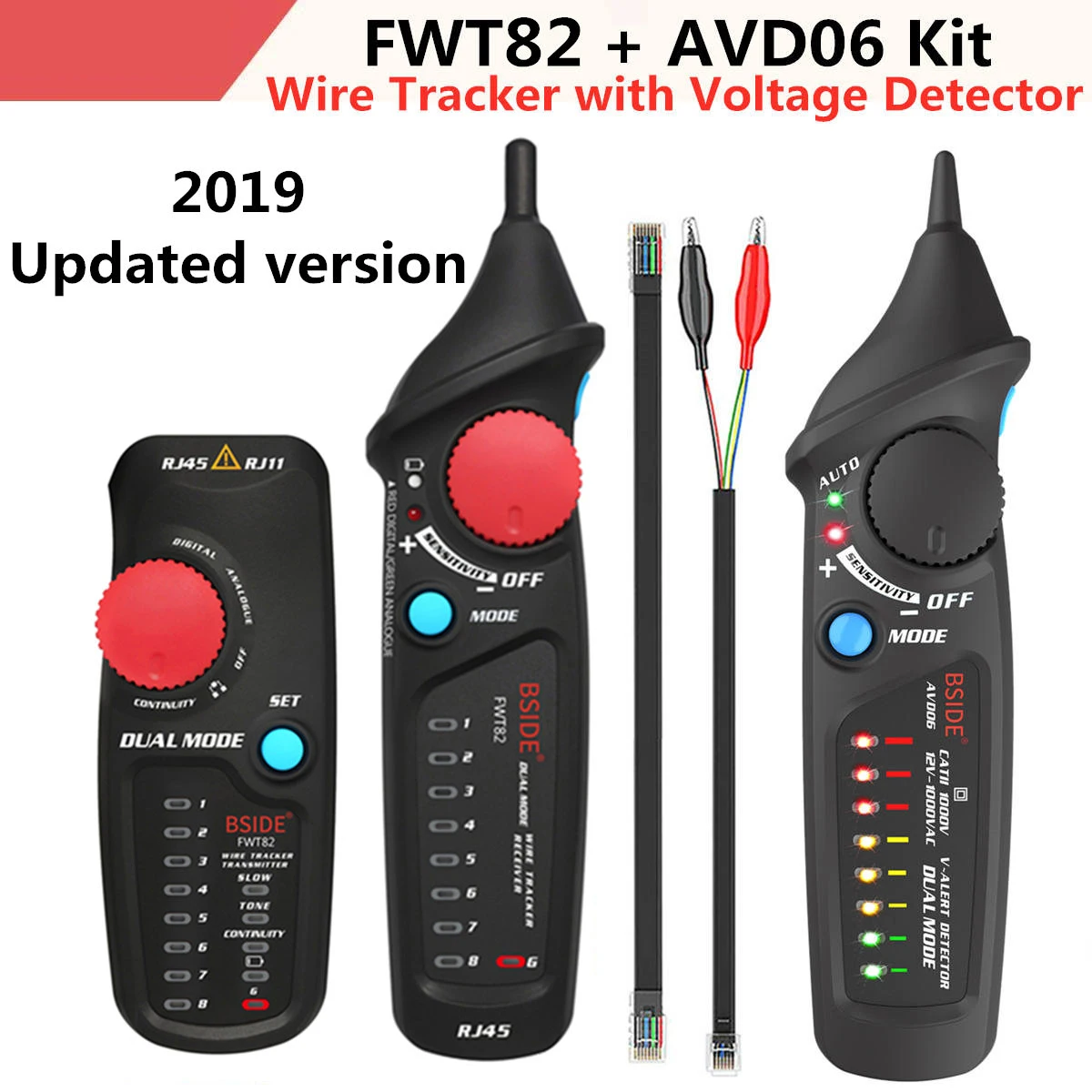 FWT11 высокое качество RJ11 RJ45 Cat5 Cat6 телефонный провод трекер тонер Ethernet LAN Сетевой кабель тестер линия искатель - Цвет: FWT82 with AVD06