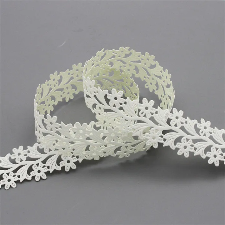 5  5Yard 35mm Flower Vine Ultrasonic Embossing Ribbons DIY Headwear Wedding Gift Wrapping Clothing Accessories Lace Satin Ribbon