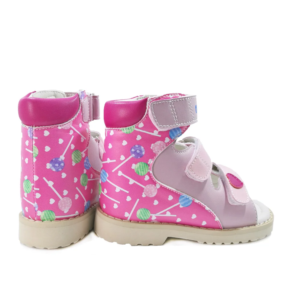 Детские ортопедические кожаные сандалии с милым граффити для коррекции стопы; обувь с открытым носком для маленьких мальчиков и девочек