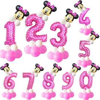 

12pcs 32inch Pink Blue Birthday Digital Balloons With Mickey Minnie Foil Balloon Children Birthday Party latex Ballon 1 2 3 4 5