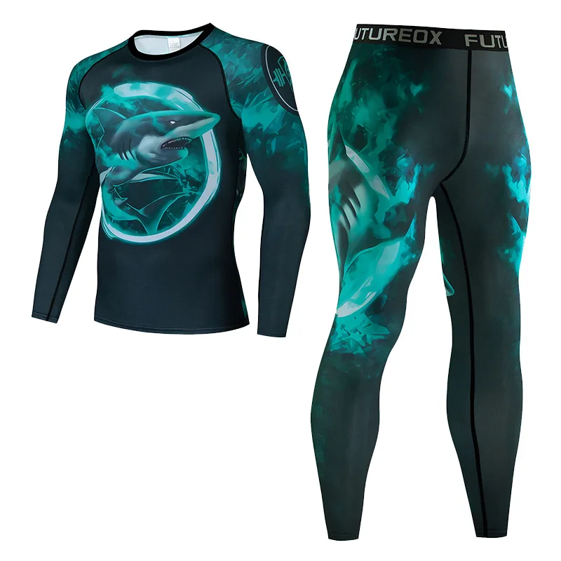 Men's Thermal Underwear For Men Male Thermo Kickboxing Clothes Suits MMA BJJ Tights Set Winter Quick Dry Long Johns Tracksuit 05 3