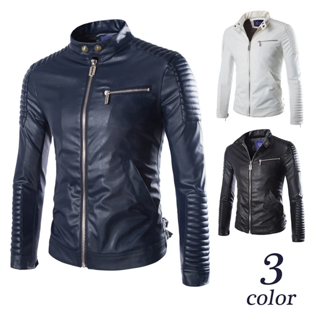 

2019 Spring And Autumn New Style Special Craft Design Men Super Stylish Locomotive Stand Collar Leather Coat Py60