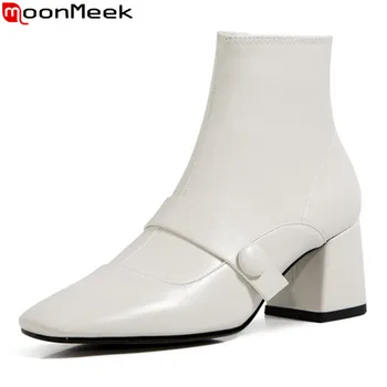 

MoonMeek 2020 New Brand boots thick high heels square toe simple ladies shoes top quality solid color ankle boots for woman