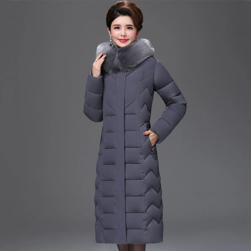 Высокое качество зимняя куртка женская теплая плотная X-long тонкая женская парка зимняя одежда с капюшоном из искусственного меха Женское пальто