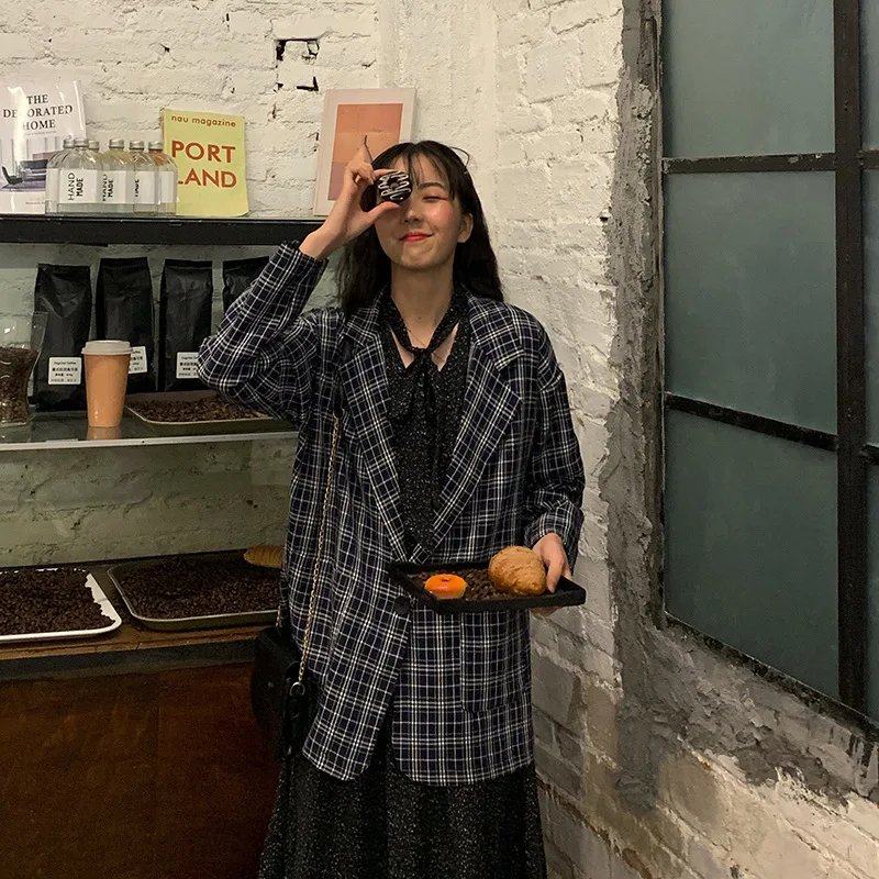 

Photo Shoot 2019 Autumn New Style Plaid Thin Small Suit Coat Women's Suit Fashion Korean-style