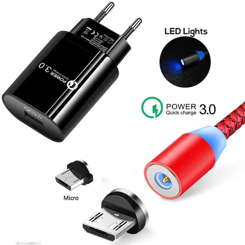 Магнитный кабель Micro USB для быстрой зарядки Redmi 7 7A 6A Note 6 Pro Huawei P Smart Y7 2019 Y6 2017 LG K4 K8 One