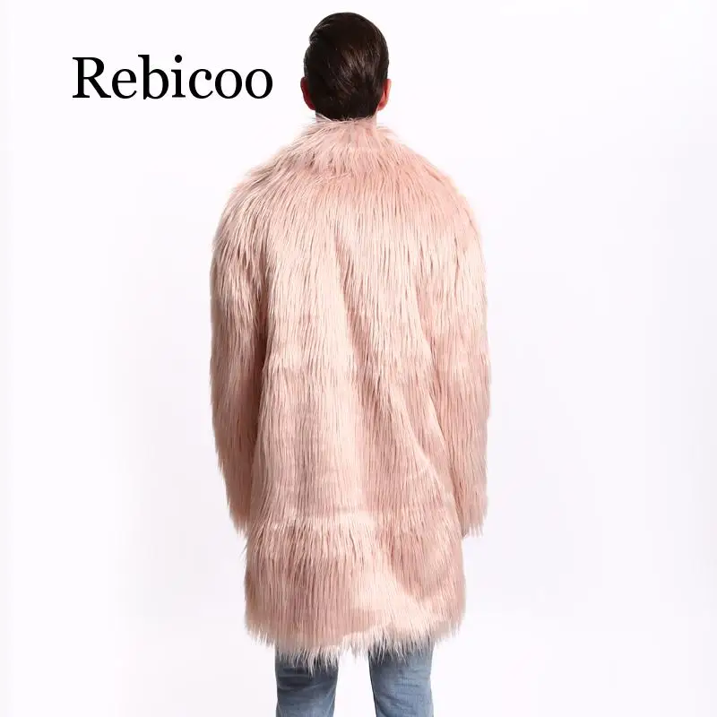 Rebicoo Мужское пальто с мехом Северной зимнее пальто с искусственным мехом ветровка боковой пальто с длинным рукавом в стиле «панк» Щука пальто