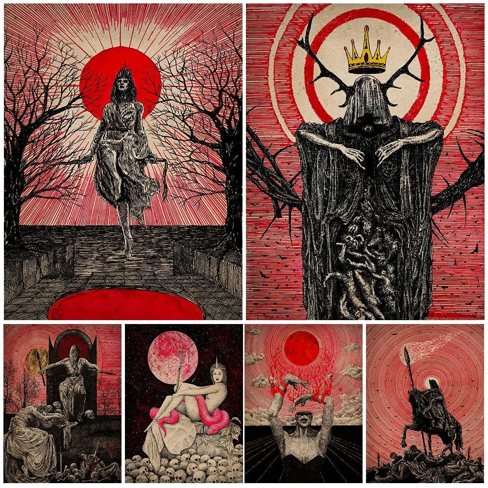 

Surreal Abstract Witch Art Prints Death Knight And Giver Wall Art Canvas Painting For Home Decoration Poster And Prints Unframed