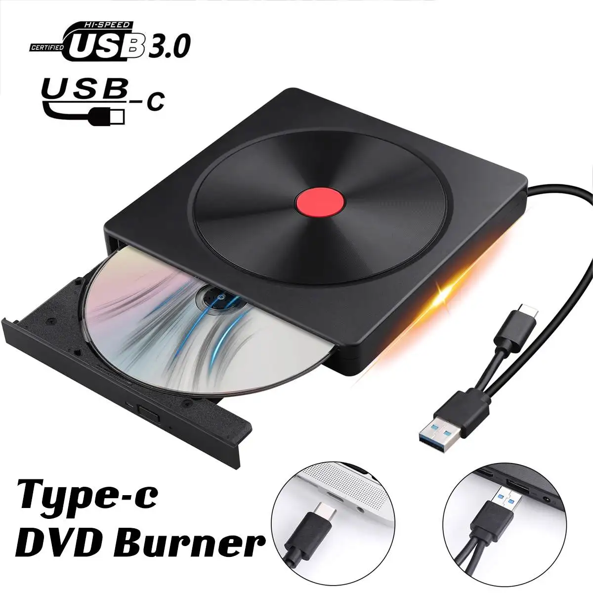 USB 3,0 type-C высокоскоростной внешний CD/DVD привод горелки полированный для Mac/Windows 10/ноутбук/ПК оптический привод плеер писатель