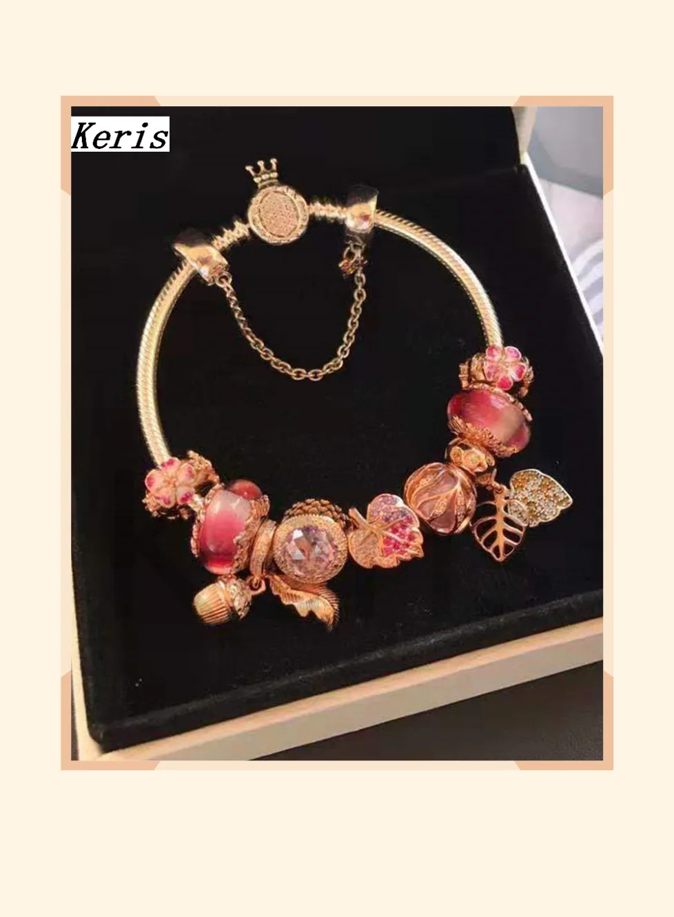 

High Quality 1:1 100% Silver New Rose Gold Electroplated Charm Leaf String Bracelet Free Delivery
