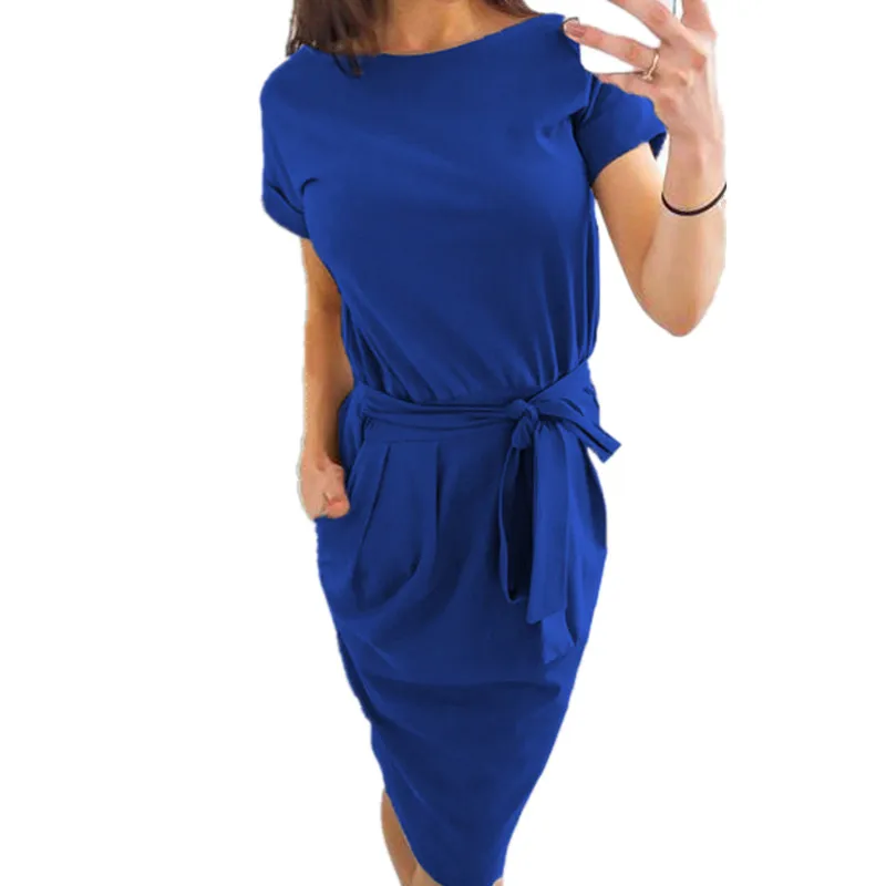 Осенне-зимнее женское платье большого размера с О-образным вырезом, сексуальное облегающее женское платье, модное платье миди с длинным рукавом и бантом, Vestidos 3XL - Цвет: Blue  0789