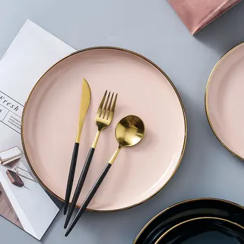 

1 PC European Style 8 Inch 10 Inch Ceramic Western Style Dish Large Steak Dish Home Ceramic Round Dish Dinner Plate Tableware