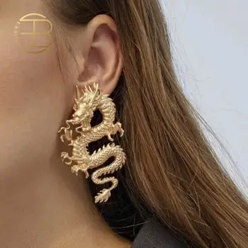 

Fashion Designer Big Gold Silver Color Dragon Shape Long Drop Earring Punk Wholesale Large Earrings For Women 2020