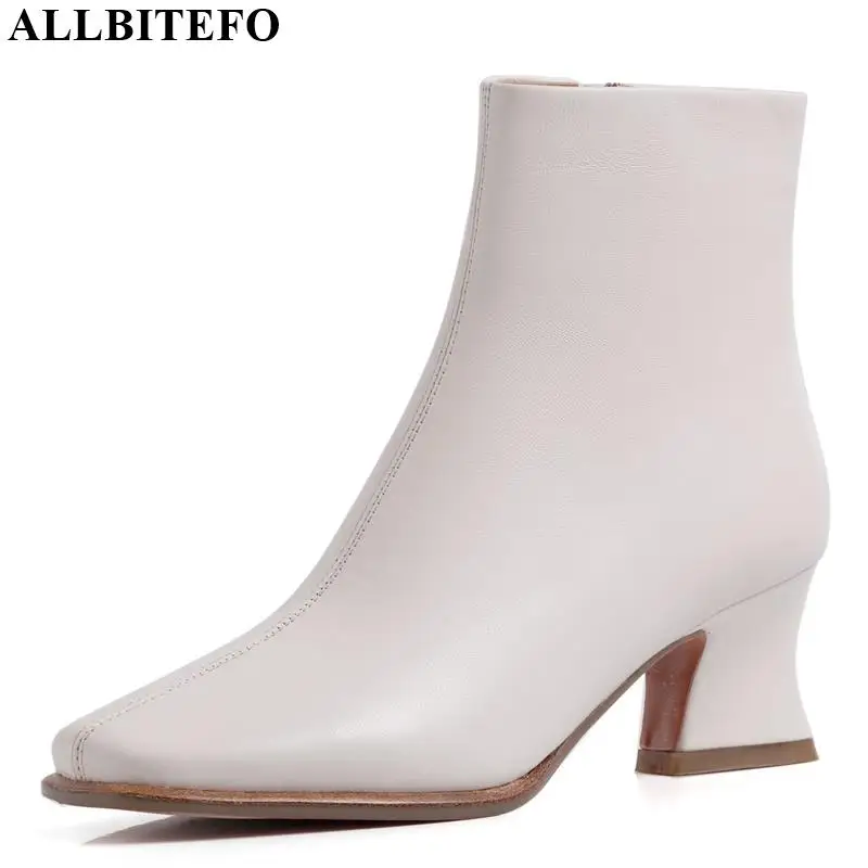 

ALLBITEFO pure color genuine leather concise high quality zip women boots leisure ankle boots winter girls comfortable boots