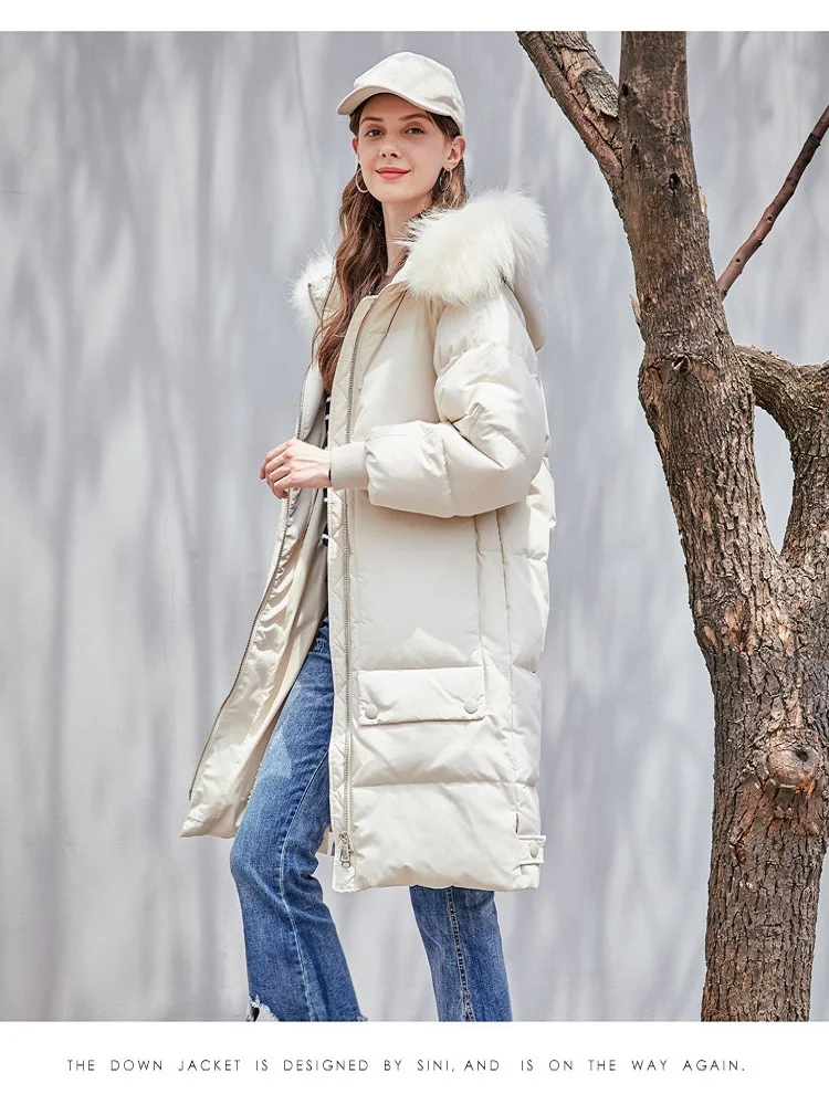 Winter 90% white duck down coat jacket coat down jacket 2019New women's thick coat hooded women's long down jacket Doudoune Femm