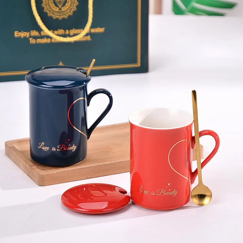 Couple Lovers Mug Colorful Fashion Handle Ceramic Water Cup Coffee Milk Drink With High End Gift Box