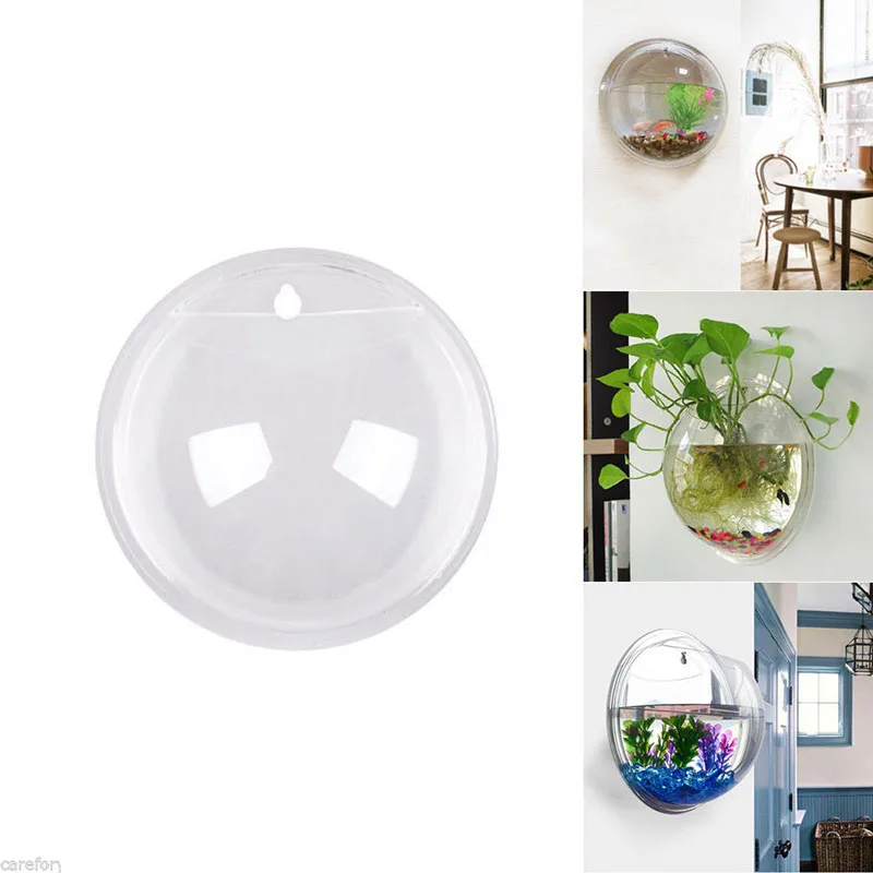3D Acrylic Fish Bowl Plant Pot Wall Mounted Hanging Aquarium Transparent Fish Tank Flower Plant Vase Home Decoration 2 sizes