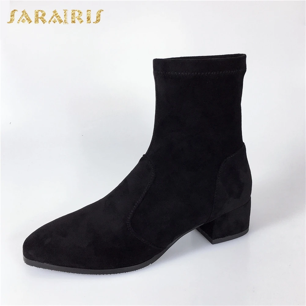 

Sarairis 2020 High Quality Square Toe Autumn Shoes Women Boots Chunky Heels Slip On Casual Lady Boots Women Shoes Woman
