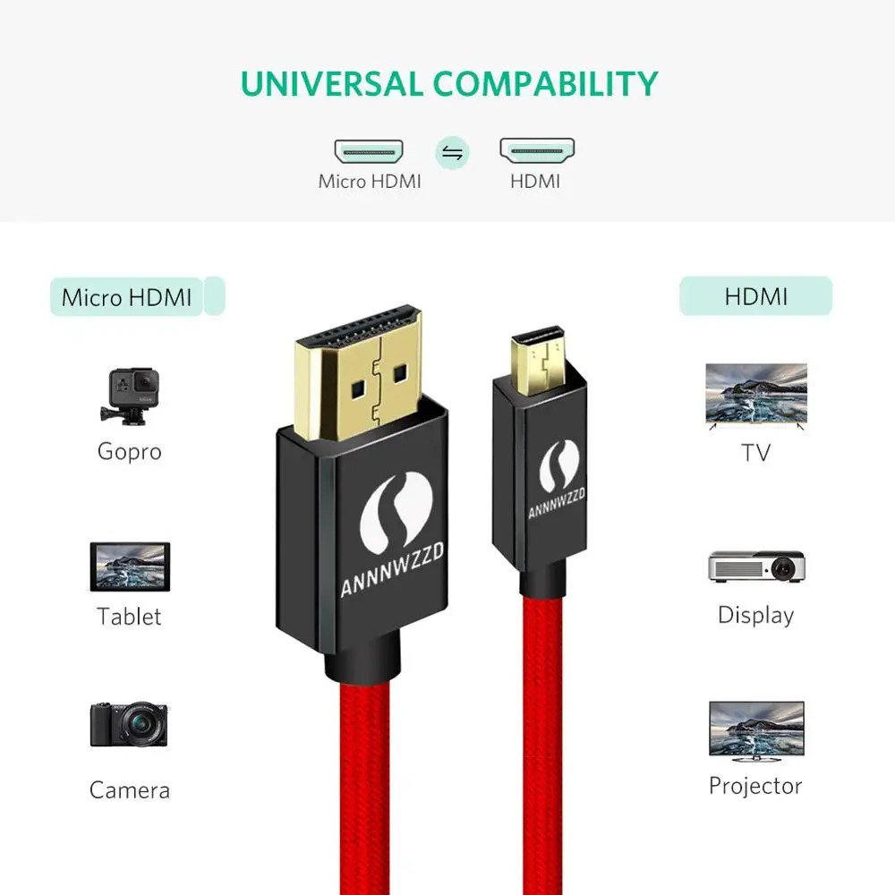 Кабель Micro HDMI к совместимый с 2 0 1.4a (Ultra HD 4K 3D Full 1080p HDR ARC высокоскоростной Ethernet|micro hdmi