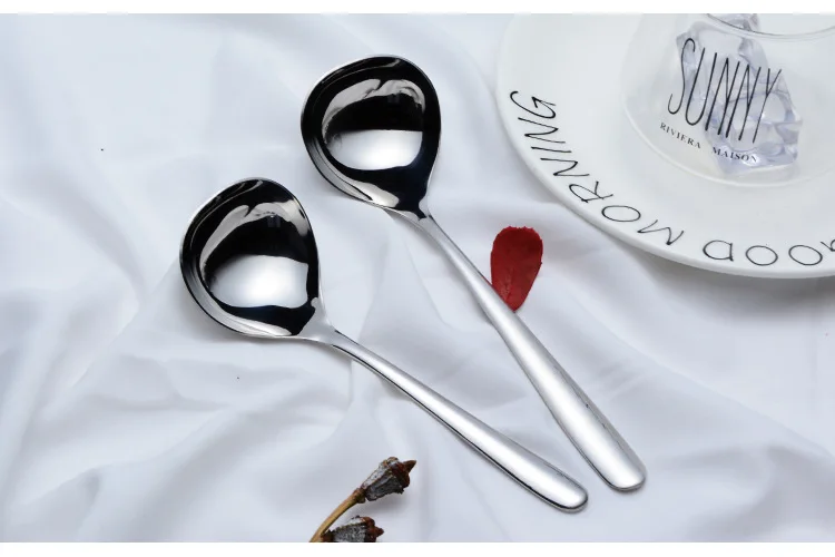 304 Stainless Steel Big Head Spoon Bathy Soup Ladle Thick Cloth Wheel Light Kitchen Practical Tableware Shared Spoon Electricity