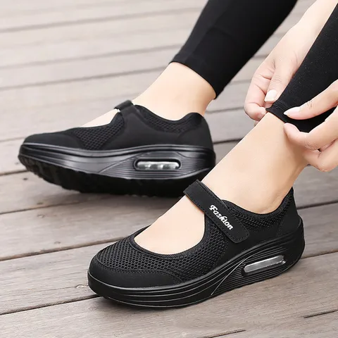 sneakers women shoes fashion mesh breathable wedges shoes female sneakers plus size hook & loop tenis feminino