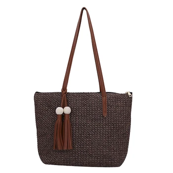 

Straw Handbags Women Handwoven Round Corn Straw Bags Natural Chic Hand Large Summer Beach Tote Woven Handle Shoulder Bag