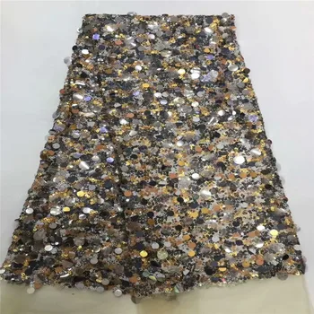 

African Lace Fabric 2019 High Quality 3d Lace Fabric Embroidery Big Sequins, African Nigerian Tulle Lace Fabrics For Wedding