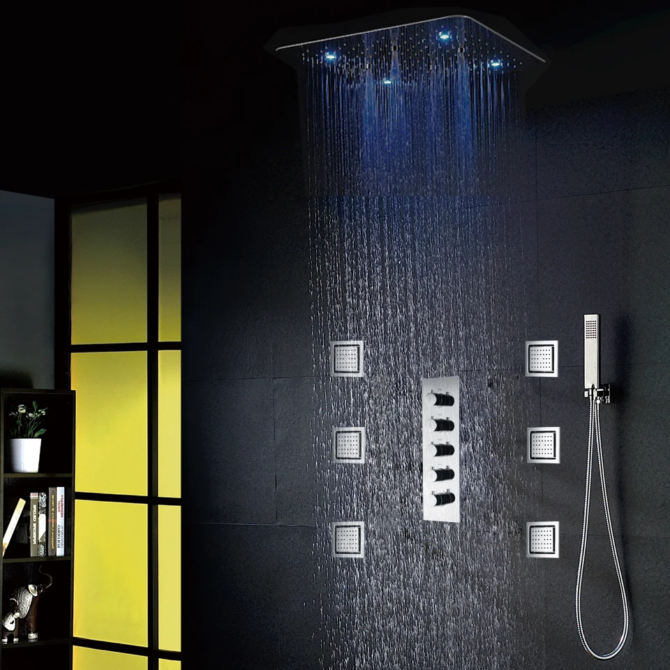 

DULABRAHE Thermostatic Bathroom Shower Faucet Set Concealed Bath Shower Mixer System Bathroom 20 Inch Ceil LED Rain Shower Head