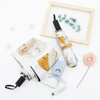 

Mini Sun Umbrella rain Women Cat Black Coating Sunscreen Brand Pocket 3 Folding Umbrellas kids Guarda Chuva Fashion Paraguas