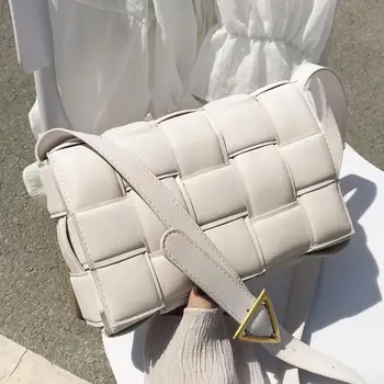 

Solid Weave Square Crossbody Bag 2020 New High Quality PU Leather Women's Designer Handbag Travel Shoulder Messenger Bag Purses