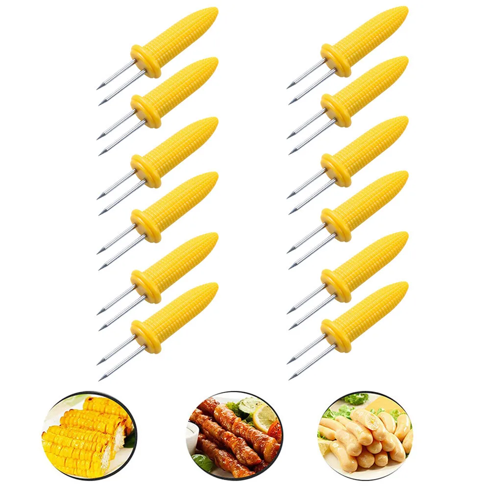 10/12PCS Corn On The Cob Holders Stainless Steel BBQ Prongs Skewers Forks Party