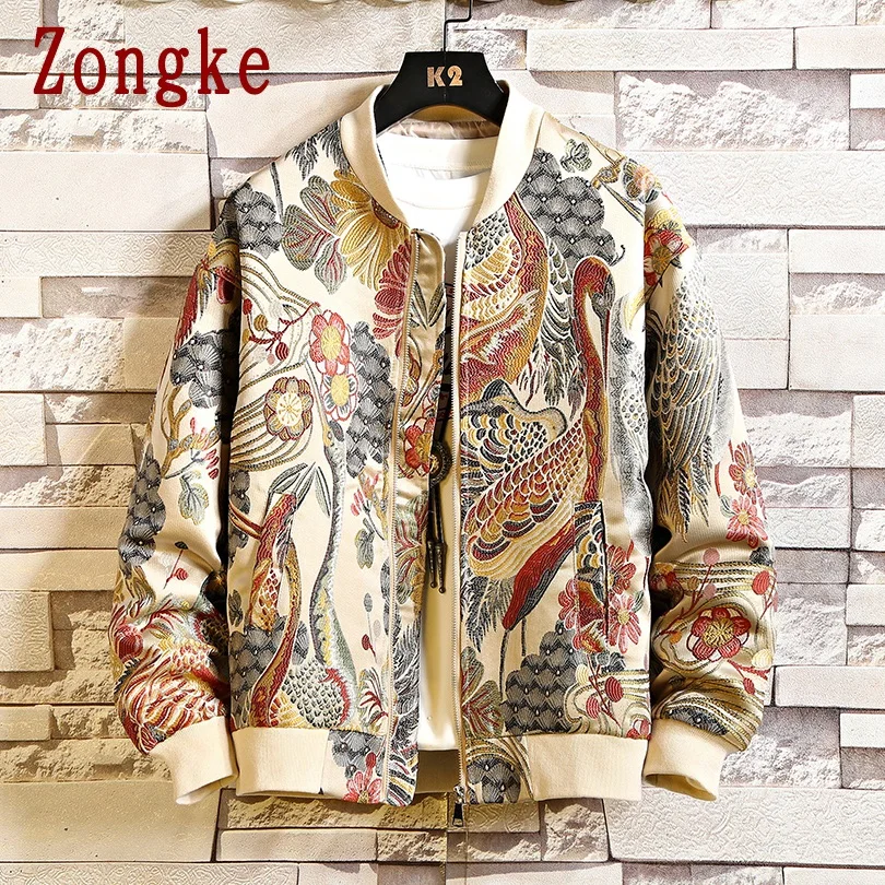 Zongke Crane, мужская куртка с вышивкой, уличная куртка-бомбер, Мужская хип-хоп зимняя куртка, Мужская куртка, пальто, 5XL, осень, новинка