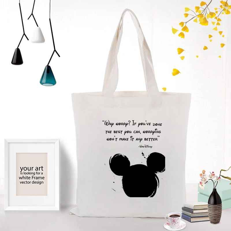 DISNEY03 Сумка-тоут замок Иллюзия Холщовая Сумка хозяйственная сумка текст DIY ежедневное использование Пользовательский логотип эко многоразовая утилизация - Цвет: DISNEY03