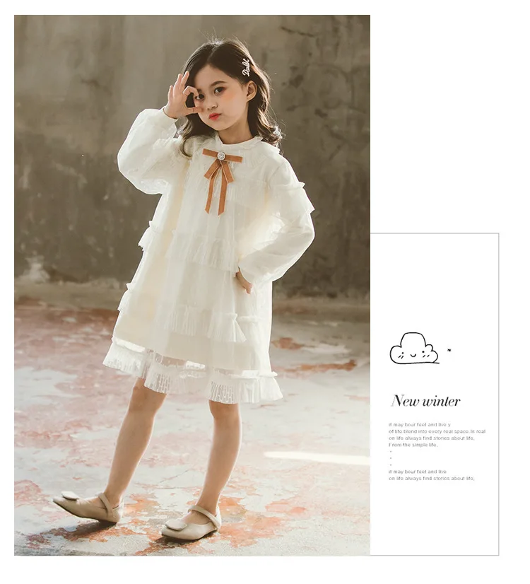 2020 Spring Pink Layered Mesh Long Sleeve Dress Big Girls Luxury White Lace Dresses Teenagers School Clothes 5 6 8 9 10 12 Years (16)