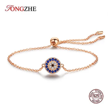 

TONGZHE 925 Sterling Silver Evil Eye Charm Bracelet Good Luck Blue CZ Box Chain Bracelets For Women Turkish Jewelry 2019
