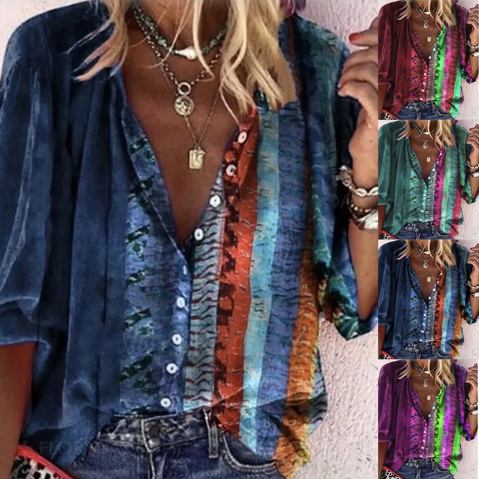 Fashion Blouse 2021 Fashion Women's Loose Tie-dye Print V-Neck Long Sleeve Buttons Shirt Blouse Tops blouses blusas mujer 1