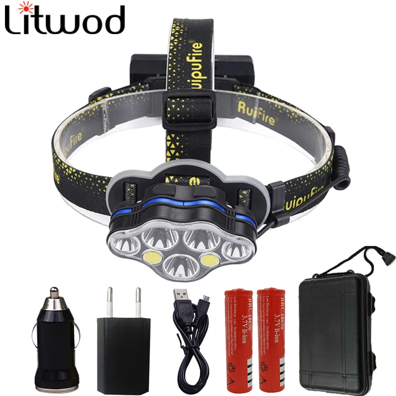 Litwod Z20KC07 XM L T6 30000LM 7 светодиодный головной светильник супер яркий фонарь налобный