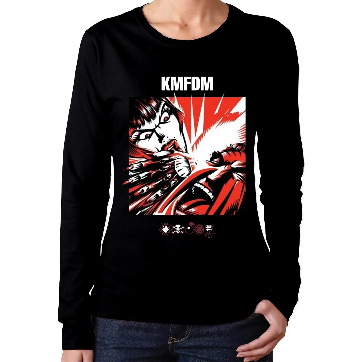 FGHFG женские футболки KMFDM с длинным рукавом черные унисекс для мужчин и женщин |