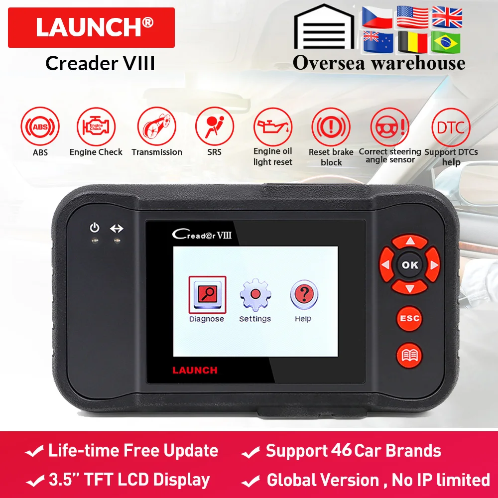 Диагностический инструмент LAUNCH X431 Creader VIII OBD2 считыватель кодов OBDII EPB Oil SAS reset