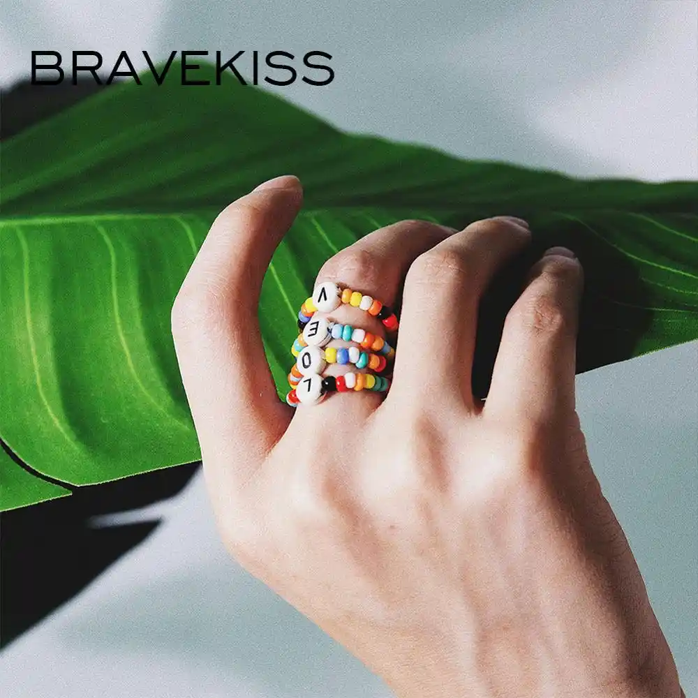 Bravekiss Multicolor Vsco Letter Love Rings Friendship For Boy