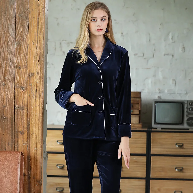 

gold velvet ladies' pajamas autumn and winter fashion warm suit