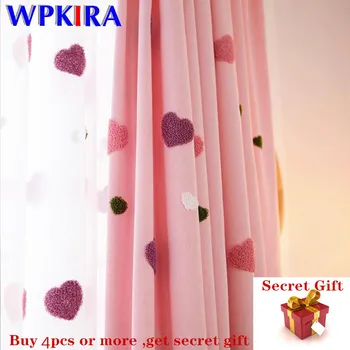 

Cartoon Blackout Curtain For Girls Childrens Bedroom Embroidered 3D Pink Love Heart Cute Curtain For Living Room Hot SaleM057#HY