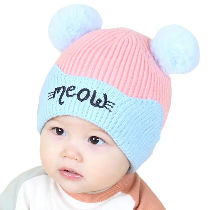 Baby Girl Boy Hat Knitted Hat For Girls Cotton ball Children's Cap Toddler Kids Hats Cartoon Cute Baby Hats Bonnet 1