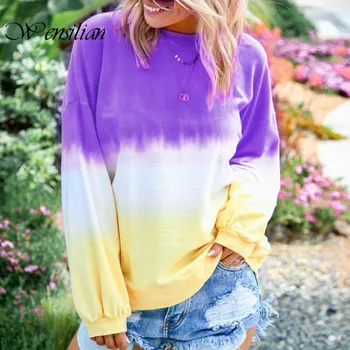 

Rainbow Sweatshirts Women Hoodies 5XL Casual Hoodie Gradient Color Print Sweatshirt O Neck Streetwear Pullovers Sudadera Mujer