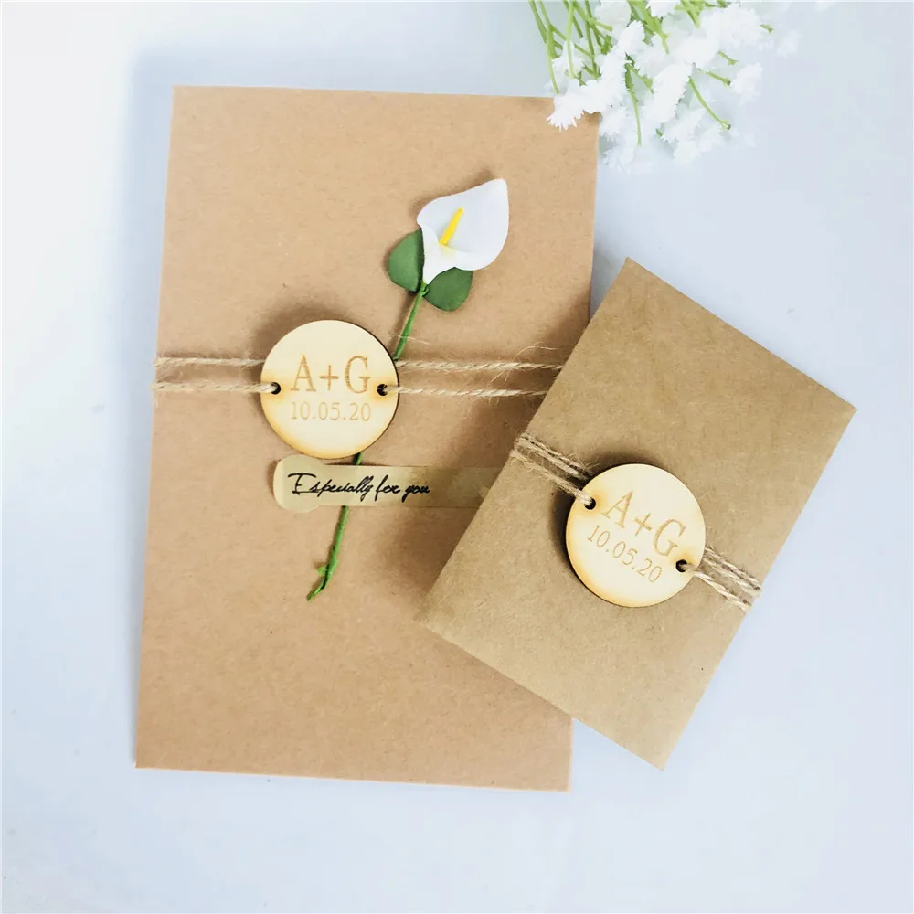  Bride Groom Initials Party Wooden Tag Custom Name Unique Wedding Favor Party Invitation with Envelo - 4000473153576